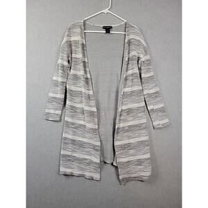 See You Monday Gray White Striped Knit LS Open Front Cardigan Women's Medium